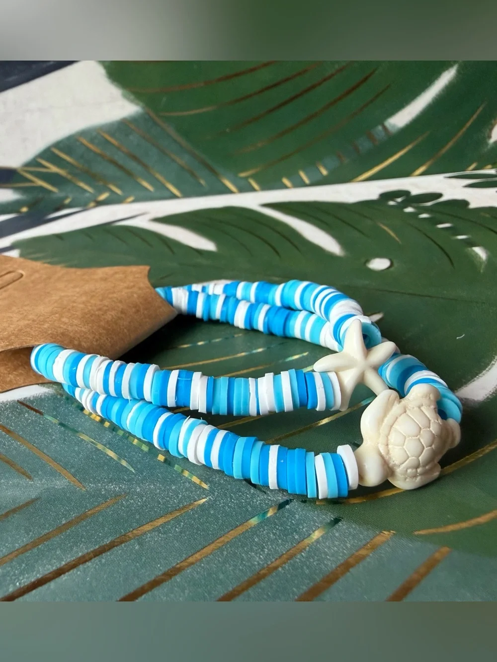 2 Pc Beach Stretch Bracelet Set Turtle Shell Starfish Choose Your Style NWT